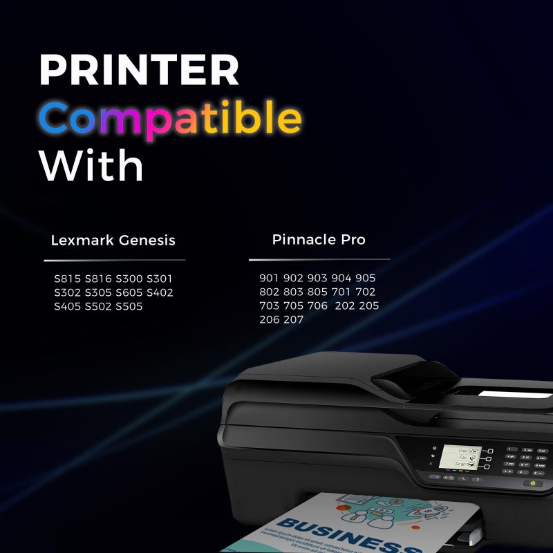 Hotcolor خراطيش حبر HOTCOLOR متوافقة مع Lexmark 100XL لطابعات Lexmark s301 S305 S605 S405 S505 Pro901 Pro905 Pro805 Pro705 Pro205 Pro206 Pro207 S815 S816 (أسود، أزرق، أرجواني، أصفر، 4 عبوات) - Image 3